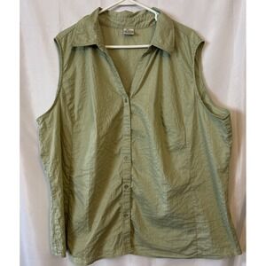 Women's Plus 2-3XL Sleeveless Button UpBlouse Iight Green Tank Top